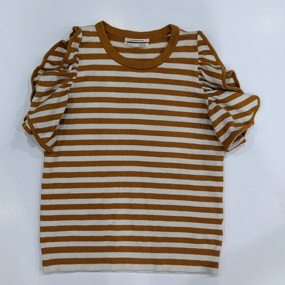 Anthropologie orange white striped sleeveless sweater flutter sleeve boho size m - Picture 3 of 8